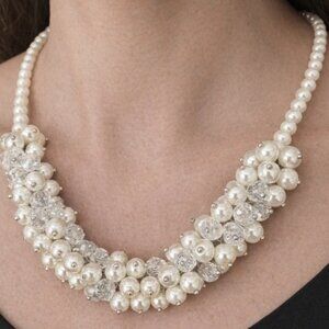 Elegant Faux Pearl & Crystal Statement Necklace | Bridal / Classic Style